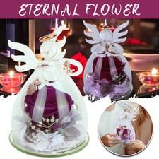 Purple Preserved Rose Angel Figurine Eternal Flower Gift For Women Special UK