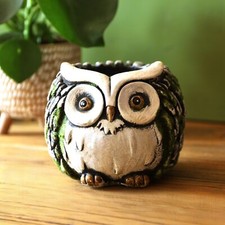 Round Cement Owl Planter White