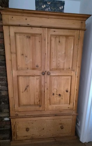 Antique solid pine wardrobe - pine,