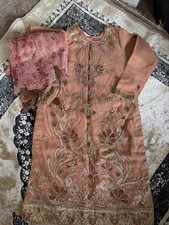 Pakistani Indian Raw Silk Wedding Party Wear 3 Piece Designer Outfit Suit Dress