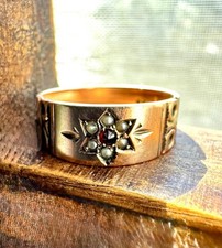 European 10K Gold Victorian Gypsy Ring Star Shape Seed Pearls Gemstone Stamped