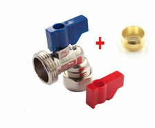 Angled Washing Machine Tap - 15mm x 3/4"+1 Extra Olive - 15mm Brass