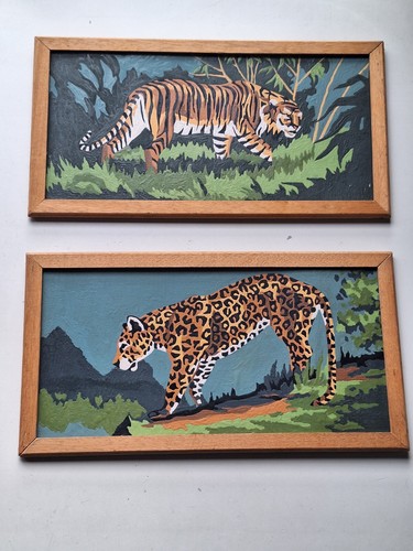 Vintage oil painted - oil, tiger