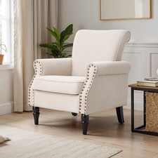 Beige Velvet Armchair Wing
