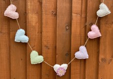 Fabric Shabby Chic Heart Padded Garland/Bunting (pastel/felt Flower/pink/purple)