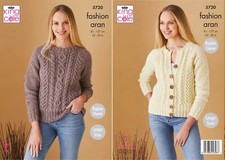 King Cole 5720 Knitting Pattern Womens Sweater and Cardigan in Fashion Aran