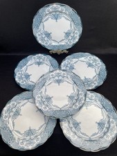 Rare Set of 6 J.H. WEATHERBY 'WELBECK' Art Nouveau Flow Blue 9.25' Plates c.1905