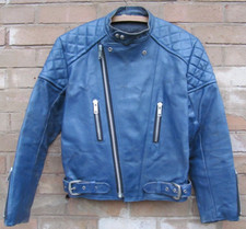 Vintage Blue Leather Café Racer Punk Rocker Bikers Jacket