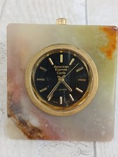 Vintage Onyx stone Desk clock w/American Express logo *not tested or checked*