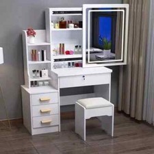 Dressing Table With Drawers Mirror Stool Set Makeup Desk Vanity Table Bedroom UK