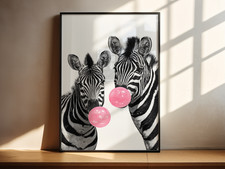 Two Zebras Blowing Pink Bubble