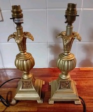 Table Lamps X 2 Decorative Pair  Gold Ornate With Leaf Detail Height 13"