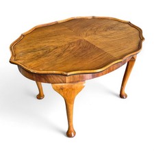 Vintage Burr Walnut Coffee Table with Scalloped Edge & Cabriole Legs – c1930s