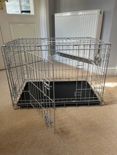 Grey double door dog crate with cover for medium  sized dog 