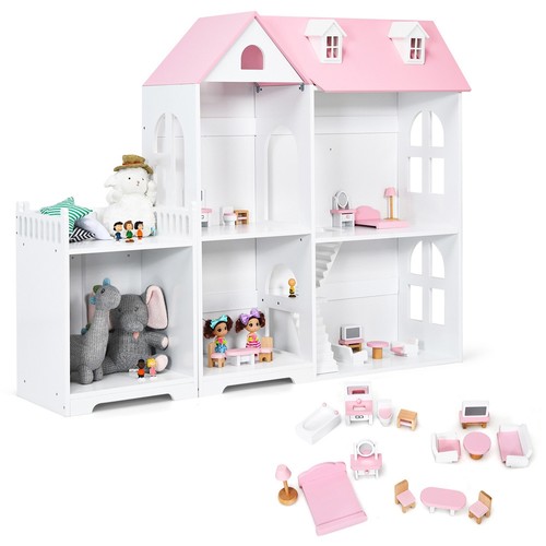 Pink large wooden - dolls, house