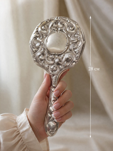 Vintage silver hand mirror - silver, art