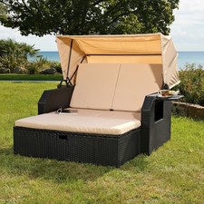 Beach Chair Rattan Black Sun