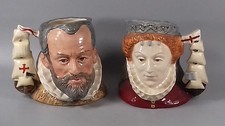 ROYAL DOULTON ARMADA QUEEN ELIZABETH 6821 + KING PHILIP SPAIN D6822 JUGS