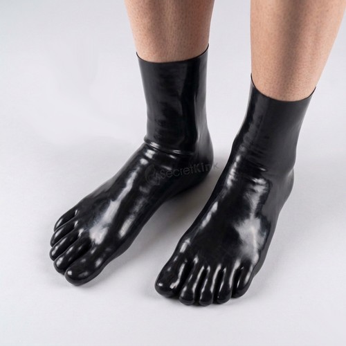 Black latex toe socks - black, shiny