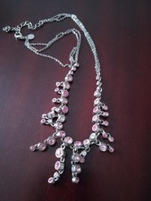 Virgin Vie Pink And Clear Crystal Silver Tone Necklace