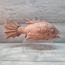 Vintage Japanese Koi Fish Hand Carved Wooden Sculpture Ornament Figure 16" (B)