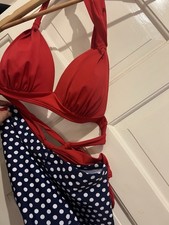 New!Retro Navy Red High Waist Bikini Swimsuit Bow Bathing Suit