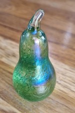 Glasform iridescent pear ornament green blue purple 3" John Ditchfield 