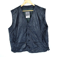 Mens Black Leather Vintage Gilet Vest Waistcoat Size XXL (M107)