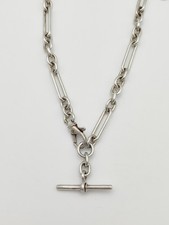 Vintage 925 Sterling Silver Trombone Link Albert Chain Necklace Length 20.5"