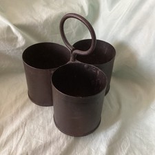 Rustic Style Metal 3 Plant Pot Holder ring handle pots 11.5cm tall 10.5cm dia..