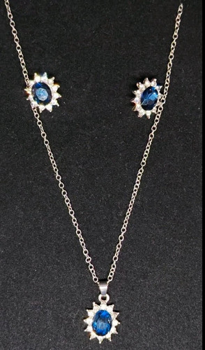 Silver tone blue oval - tone, crystal