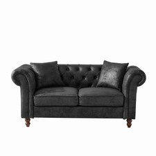 Black 66" Chesterfield Faux