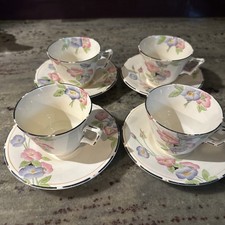Vintage 1930’s Crown Ducal Wild Rose 2635 4 X Cups & Saucers Art Deco