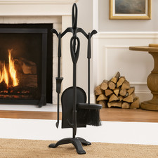 Companion Set 5 Piece Set Black Fireside Poker Brush Shovel Cast Iron Fire Tools