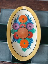 Unusual Clarice Cliff Bizarre Oval Hand Painted Gay day Pattern Plate C.1930