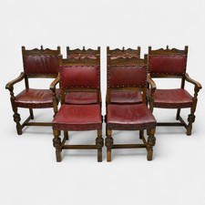 6 Old Charm Oak Dining Chairs Red Studded Leather Upholstery LT FREE UK Delivery