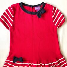 Shrinking Violet Red White Striped Cotton Ribbed Knit Flared Mini Dress 3 - 4 yr
