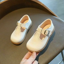 GIRLS LEATHER DRESS SHOES TODDLERS WEDDING PARTY SCHOOL SHOES FLAT FORMAL SIZE