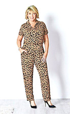 Ruth Langsford (QVC) Jersey Style Leopard Print Shirt Jumpsuit UK size M (tall)
