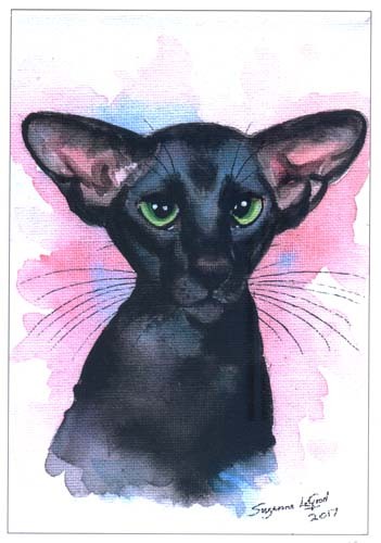 Oriental black cat art print - oriental,