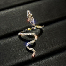925 Sterling Silver Adjustable Snake Ring with Cubic Zirconia for Women