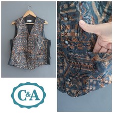 Vintage 80s 90s C&A grey rust black abstract pattern Waistcoat grunge 12 14 M