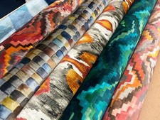 VELVET UPHOLSTERY FABRIC PRINTED DESIGNER ROMO, ZINC MATERIAL 140CM WIDE