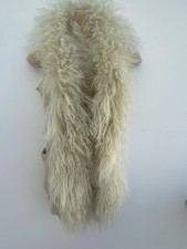 Beige Knitted Gilet With Real Curly Mongolian Fur Size S