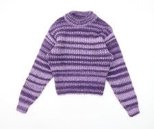 ZARA Womens Purple Striped Chunky-Knit Pullover Jumper Size M