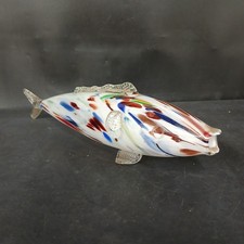 Art Glass Fish Ornament Figurine Coloured Green Blue Brown White 46cm  -CP