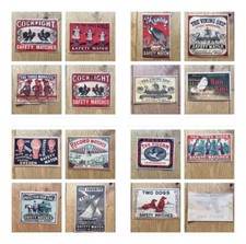Job Lot 15 Old Vintage Swedish Large Matchbox Labels Cockfight Two Dogs Bon Ami