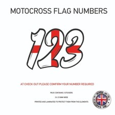 3 x England Flag Race Number Vinyl Stickers Motorbike Motorcross Quad MFN02