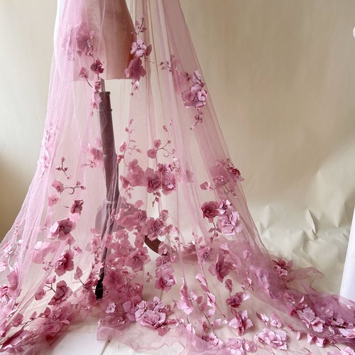 Beaded flower lace fabric - ,