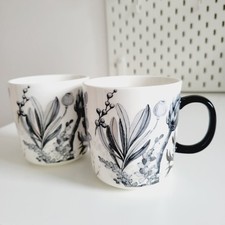 New Habitat Floral Monochrome Foliage Black White Grey Mugs x2 Spare 